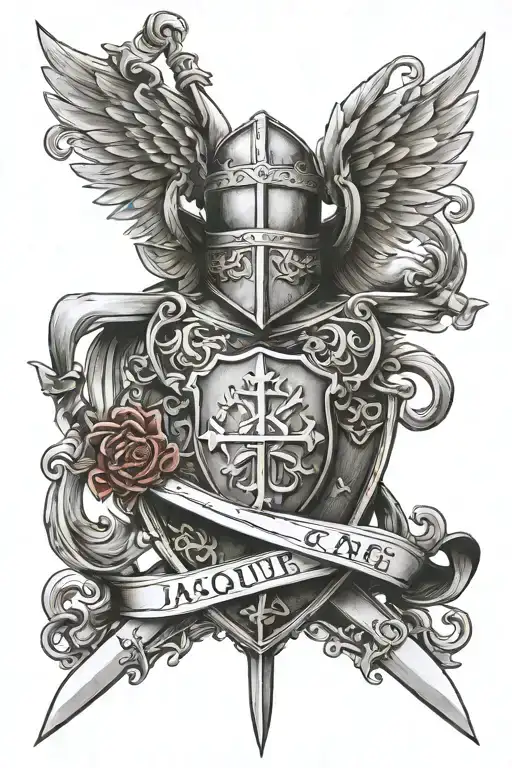 Templar Knight Holding A Sword With A Family Crest With The Word Jacques As The Family Name
