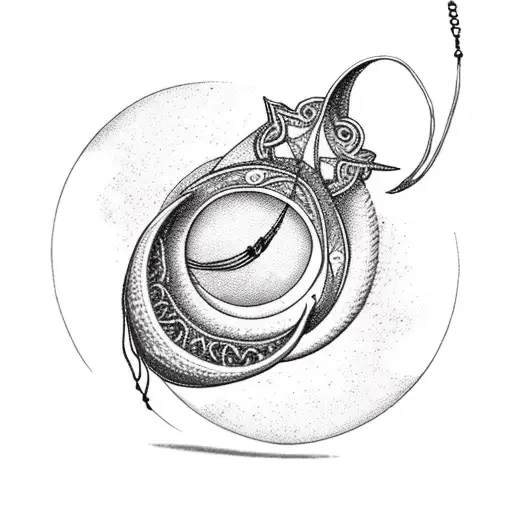 Crescent Moon With Hanging Strings In Thigh