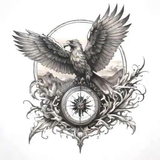 Phoenix Rising And Compass Surrounded