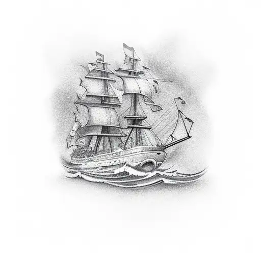 Nautical Theme Ship With Rough Seas