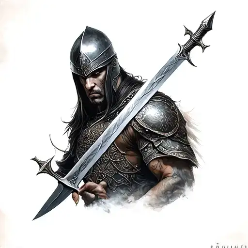 Dark Besrsek Warrior With Helemt And Sword