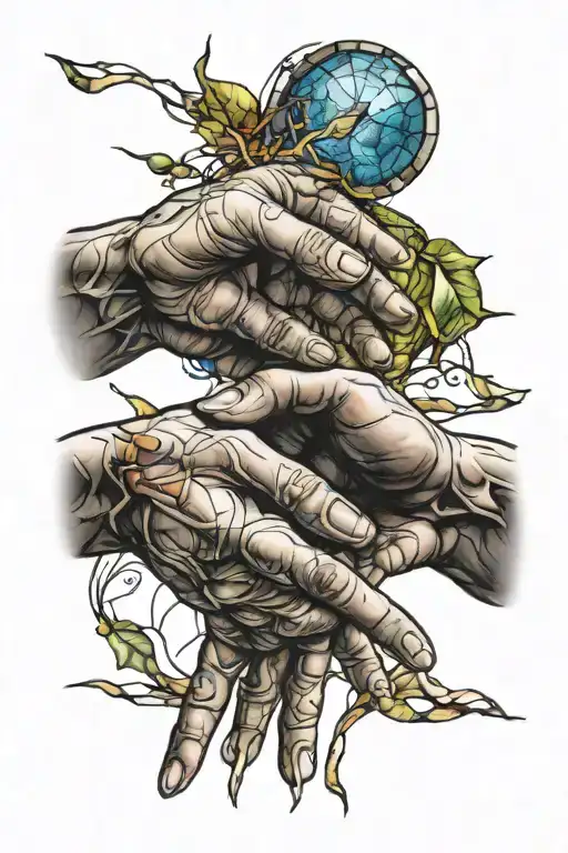 Creation Of Adam Hands Reaching With Stained Glass Background