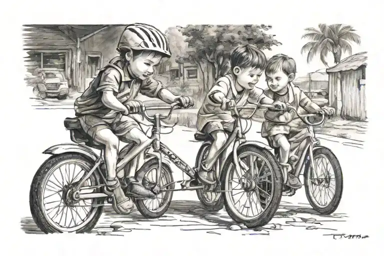 A Child Teaching His Younger Brother How To Bike Ride