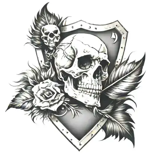 Shield With Feather And Skull