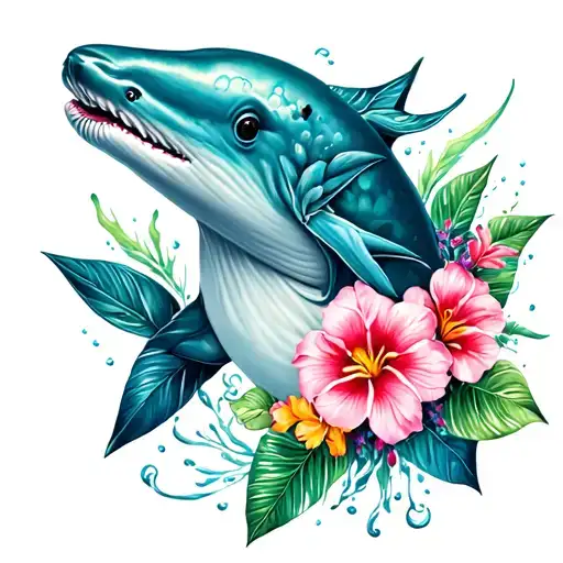 Narwhal With Hawaiian Flowers