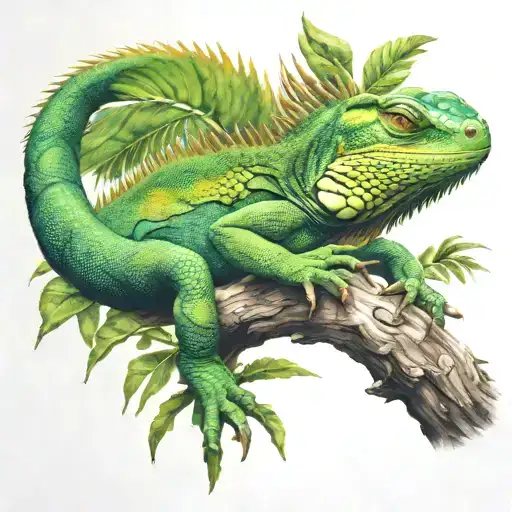 Iguana On Tree Branch