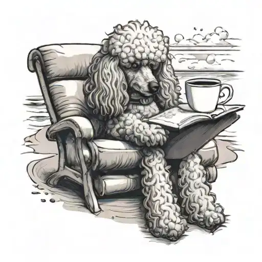 A Poodle Reading A Book With A Cup Of Coffee On The Beach