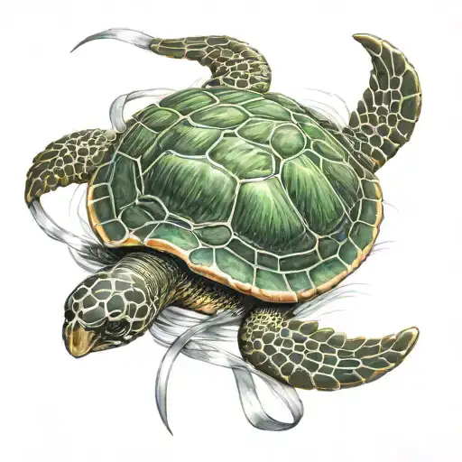 Green Turtle Grey Ribbon Intertwined