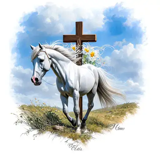 White Horse In Front Of A Cross