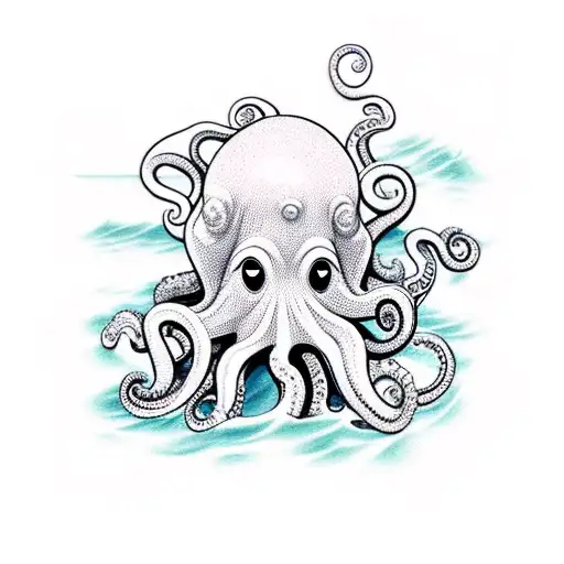 An Octopus Playing A Guitar In The Ocean Waves