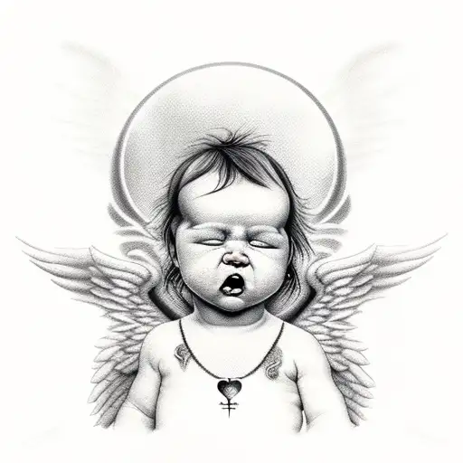 Baby Crying Angel With Hourglass And Heart