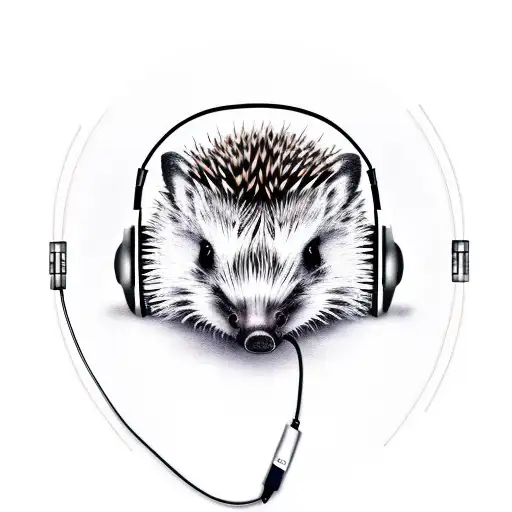 A Realistic Portrait Of A Hedgehog Wearing Headphones And Listening To Music