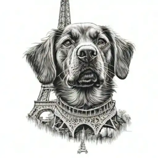 A Dog In Front Of The Eiffel Tower