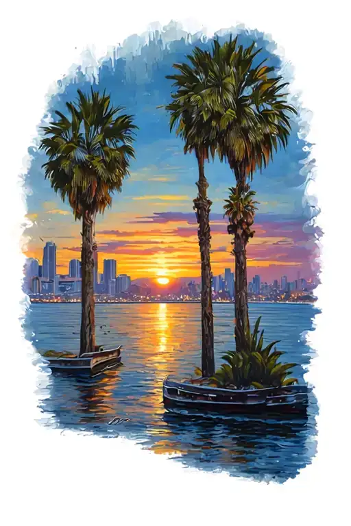 Los Angeles Sunset In The Background