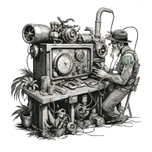 Time Travel Machine Operator Working With Jungle And Monsters