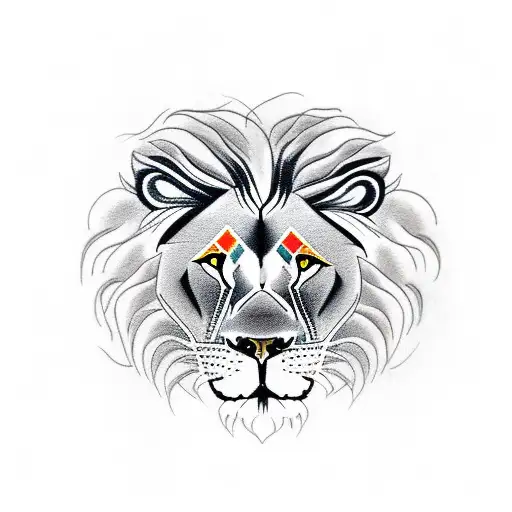 Lion With Female Lion And Tres Little Lions