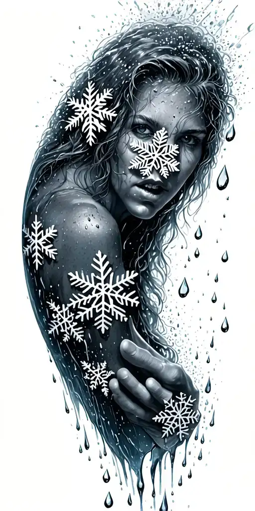 Snowflakes Melting Into Rain Drops Falling