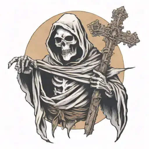 A Reaper Holding A Christian Cross