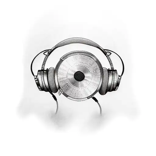 A Dj Tattoo With Record Player And Headphones Music Notes