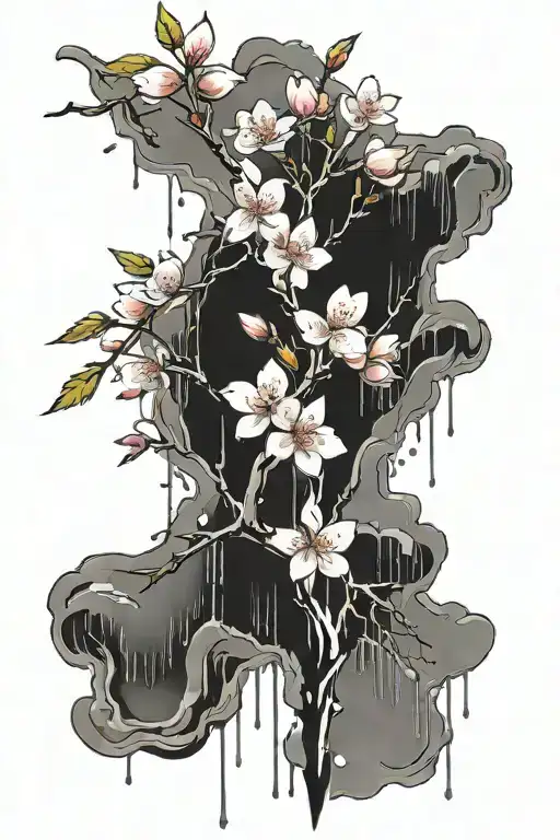 Arrow And Cherry Blossom Tree Branch Surrounded My Rain