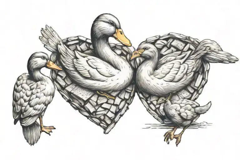 A Love Heart Made Out Of Bread And Two Ducks Nibbling On It