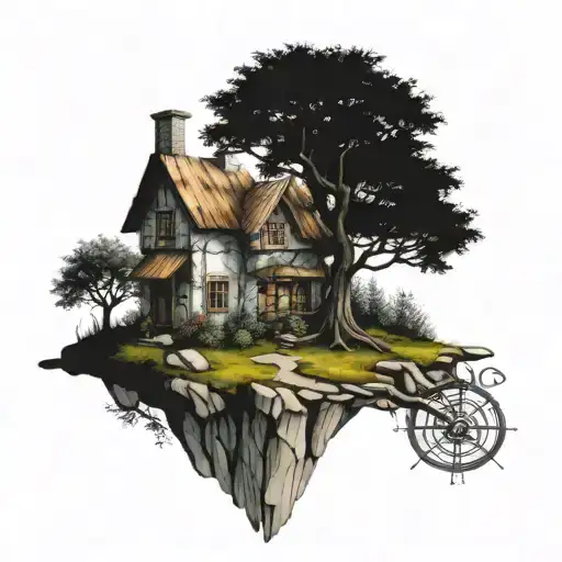 Power Of Life Tree Growing House Stone Road With Corner Small Rune Compass