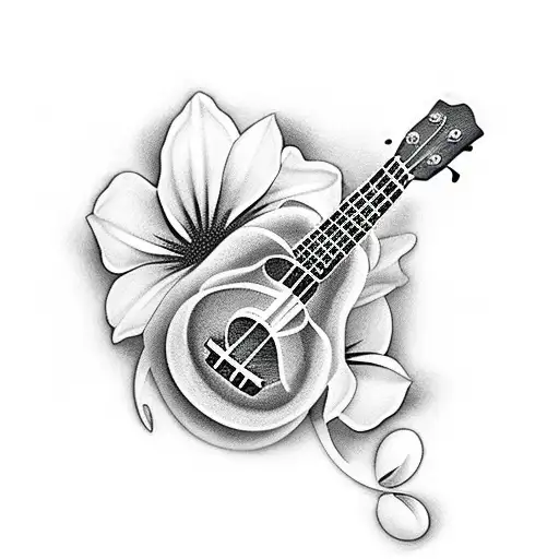 Ukulele With Flowers And Music Notes