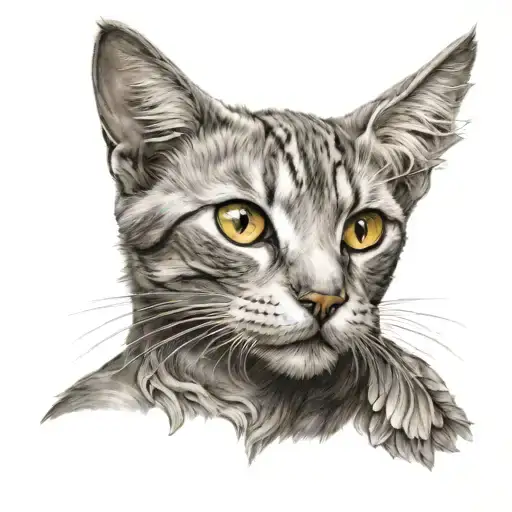 Cat Face With Angel Wings Spread Wide Behind It