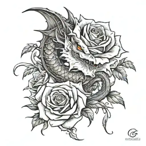 Dragon Intertwined Roses