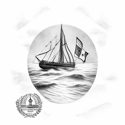 Old Boat With Marseille In The Background And Marseille Cross On The Sail