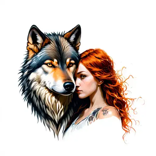 Alpha Wolf Protecting Red Haired Female In Her Late 20S