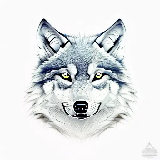 A Realistic Wolf Head With Half The Face In Geometric Style