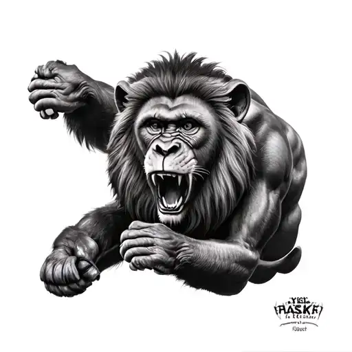 Monkey Fighting Lion