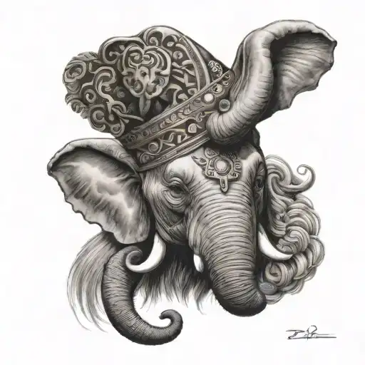 Elephant Head Wearing A Lions Head As A Hat