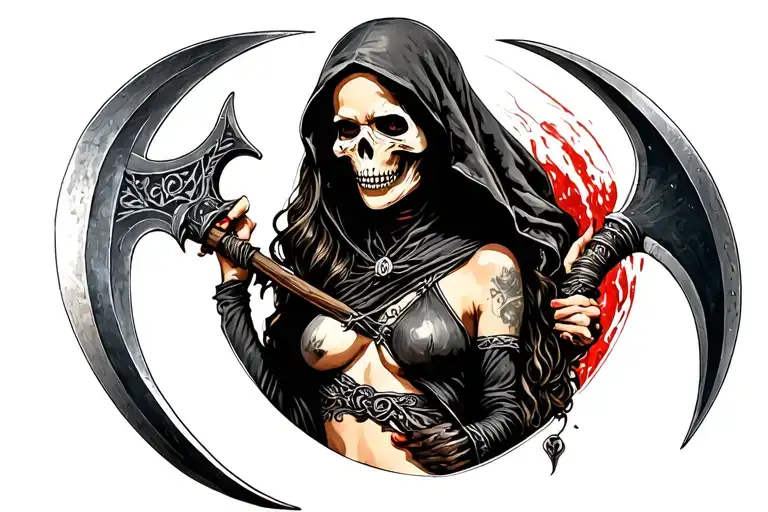 Sexy Female Reaper Holding A Scythe