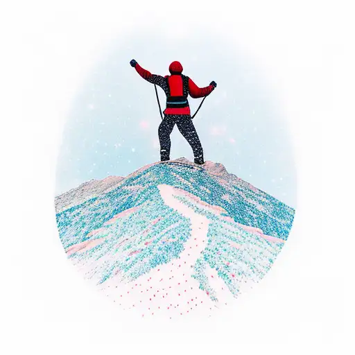 A Hiker Reaching The Top Of A Mountain With The Northern Lights Shining Brightly