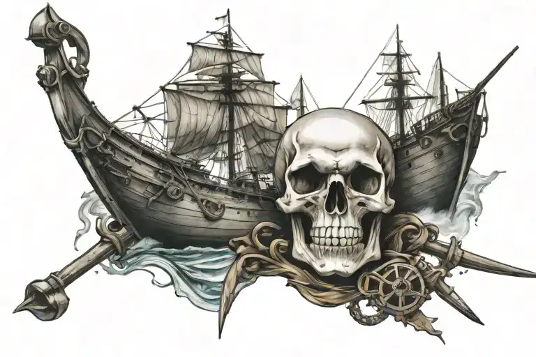Skull Ship And Ship Rudder