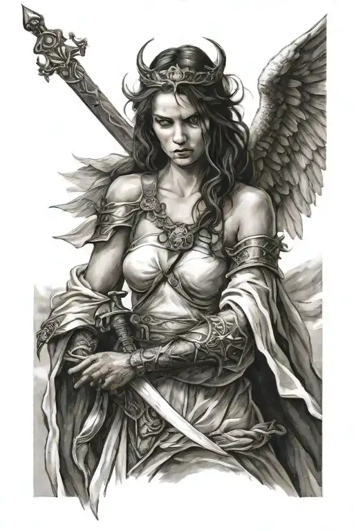 Evil Angelic Woman Holding A Sword