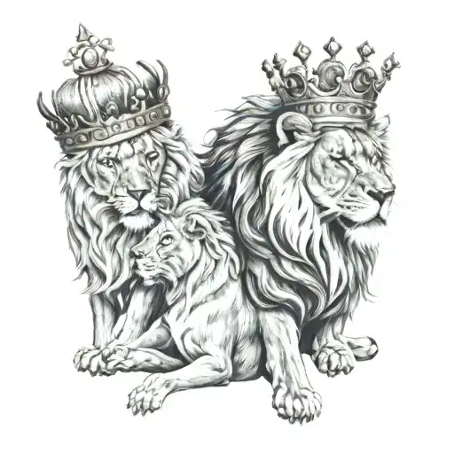 Lion And Lioness Wearing Crowns Symbolizing Royalty