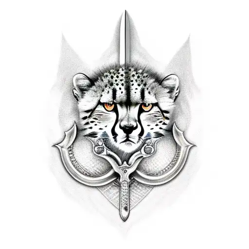 Cheetah Imposing With Sword And Shield