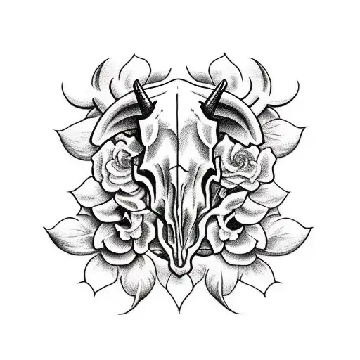 Bull Skull Vines And Flowers