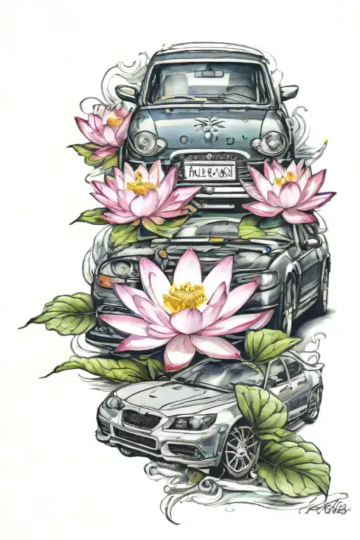 Lotus Flower And A Car Turbo With Color