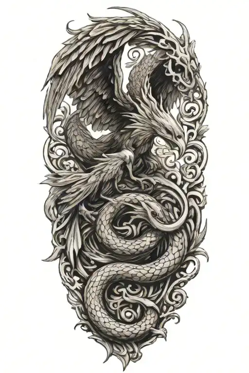 A Phenix And A Snake Fighting
