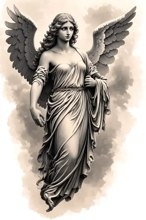 Female Angel With Swaying Robe Holding