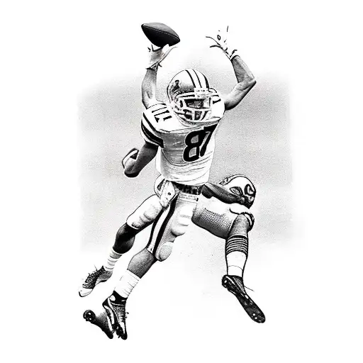 A Wide Receiver With Number 87 Is Jumping Backwards To Catch A Football