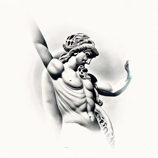 Broken Greek Statue With Snake