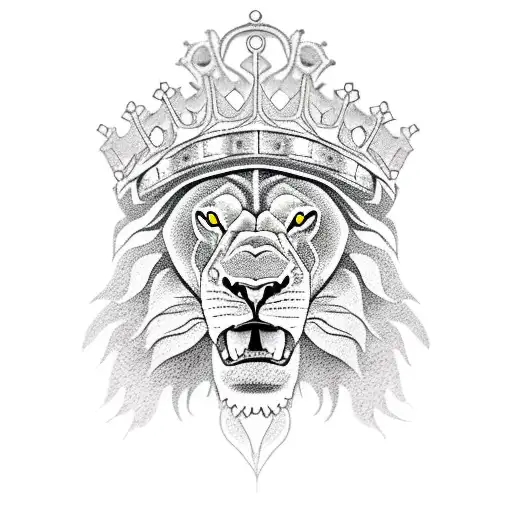 Growling Lion With A Crown And A Flower Over One Eye