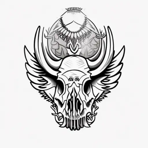 Hog Skull With Tusk Side Profile With Large Angle Wings