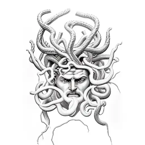 Zeus With Lightning Bolt And Medusa