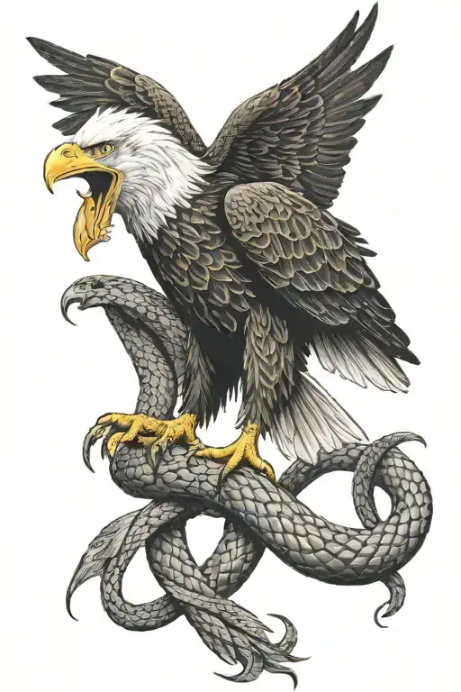 Bald Eagle Holding A Snake Intertwined